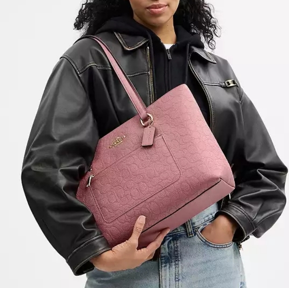 Coach Station Tote Bag In Signature Leather (Mauve pink) - Picture 6 of 11
